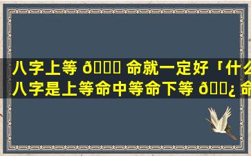 八字上等 🐞 命就一定好「什么八字是上等命中等命下等 🌿 命」